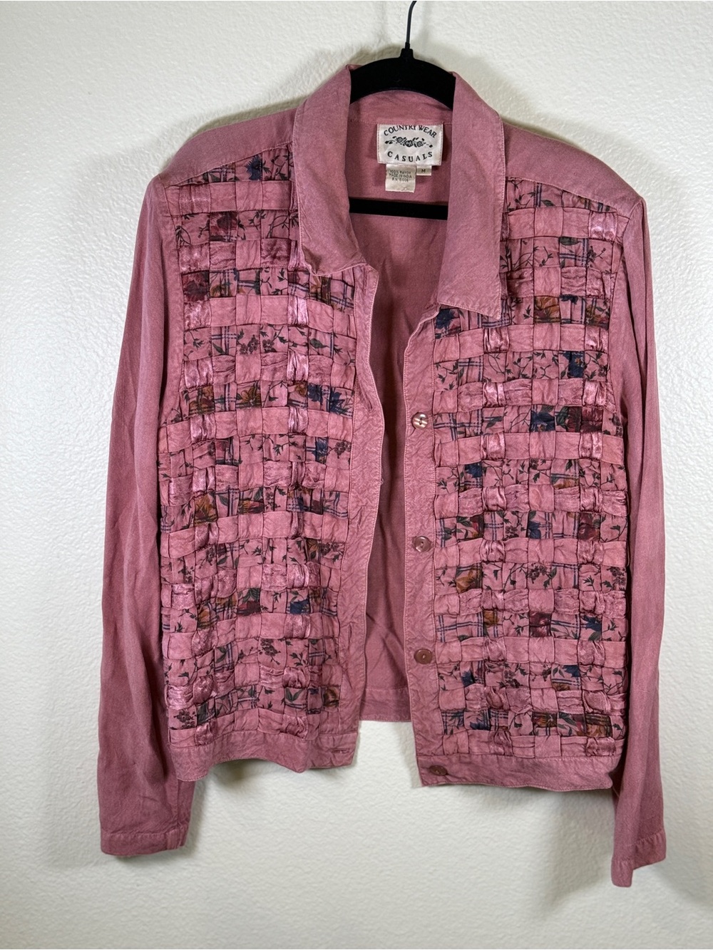 Women's Pink Woven-Panel Jean Jacket